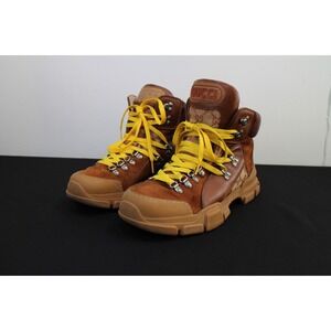 GUCCI GG Monogram Canvas Suede Flashtrek Hiking Boot Tan Brown Sz 7 Used